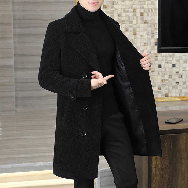 Wool Blends LIBIELIY High Men's Quality Men's Woolen Coats Business Casual Solid Color Mid-Length Windbreaker Jackets Streetwear Overcoat