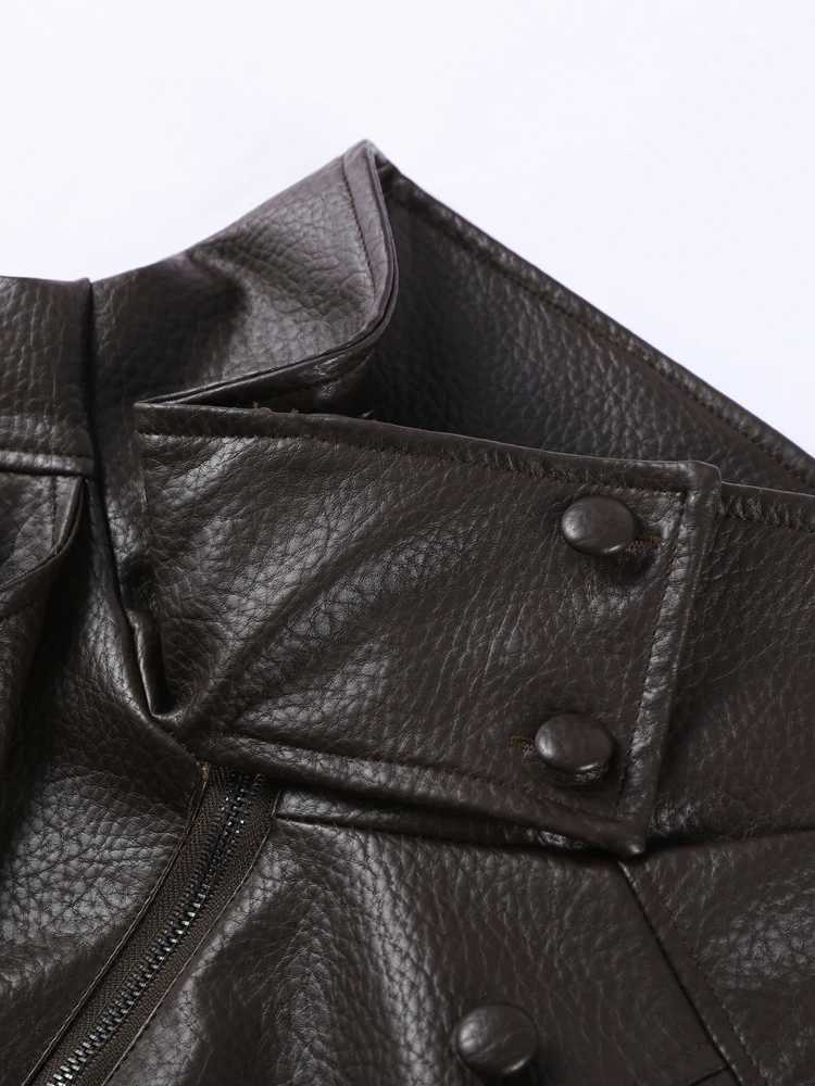 Women's Jackets Leather Women's Jacket Coat Stand-Up Collar Epaulet Elastic Hem New Outerwear Female Fashion Spring Short Street Coat For