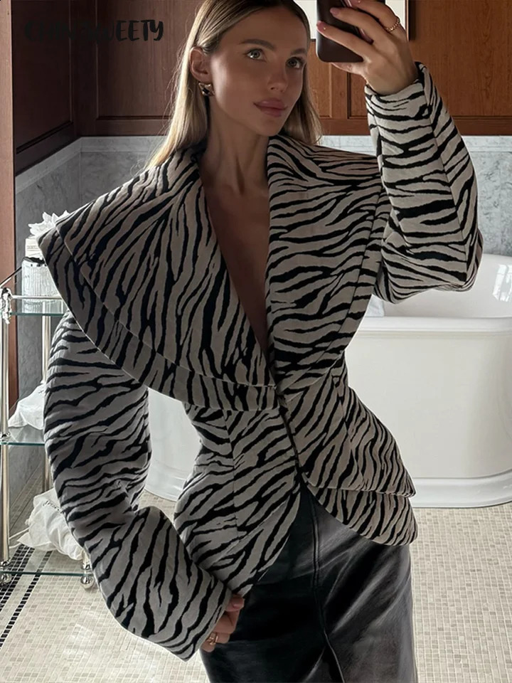 Fashion Zebra Printing Women's Jacket Skirts Suit V-Neck Waist-Closed Lady Sets 2026 Spring Elegant 2 Pieces Set Women Outfits 260918