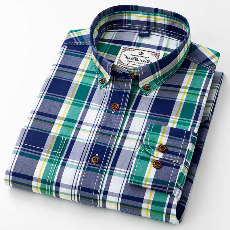Casual Shirts Button Up Men's Shirt Plaid Mens Fashion Clothing Trends 100% Cotton Slim Fit Shirt Men Shirts Longsleeve Shirt for Men Retro Clo