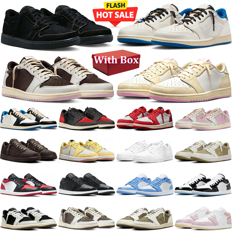 travi scott low 1 designer Basketball shoes 1 1s low lows mens sneakers woman trainers Black Toe Neutral Olive Casual jogging walking shoe with box