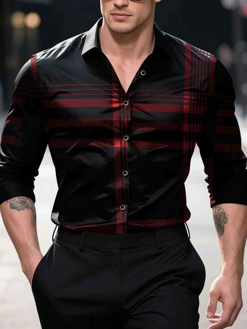 Men's Men's Casual Shirts New Long Sleeve Shirt Striped Pattern 3D Kitten Printed Lightweight and Soft Business Flip-over Fashion Holiday