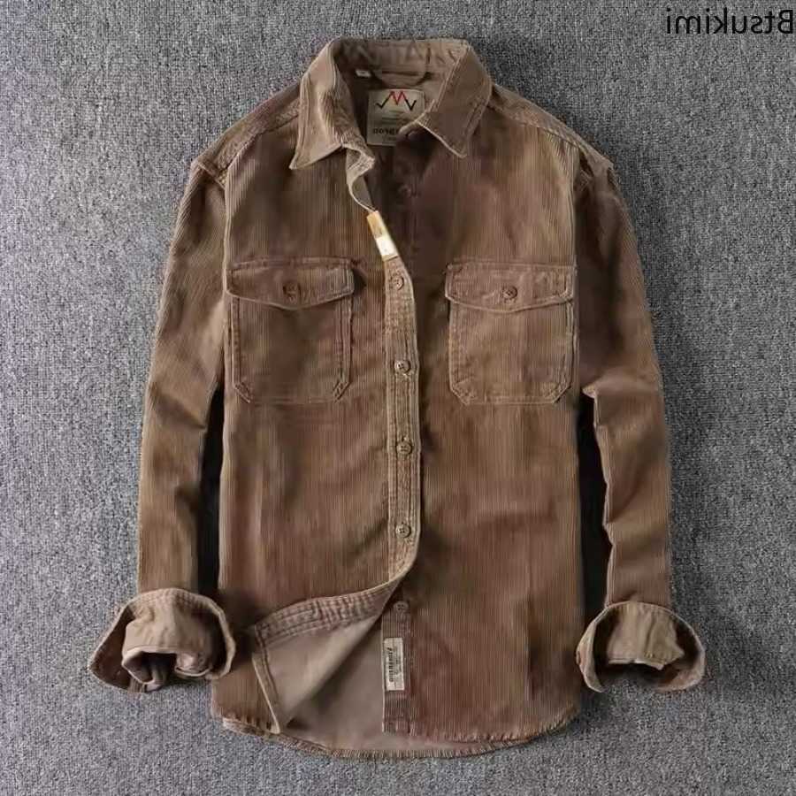 Color Men's Solid Casual Shirts Corduroy Vintage Shirt for Men Spring Fashion Simple Basic Long Sleeve Blouse Simple and Versatile Shirt Coats