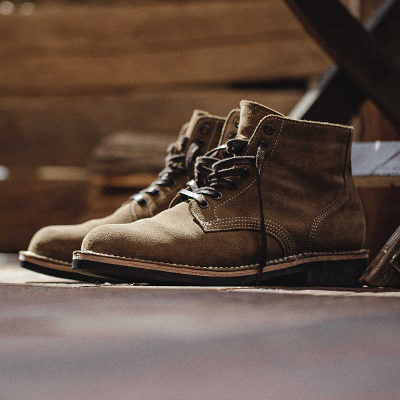 Maden Men's Vintage M43 Boots Split Suede Combat Boots High-Top Desert Boots Round Toe Work Boots for Outdoor Fall and Winter Shoes H260921