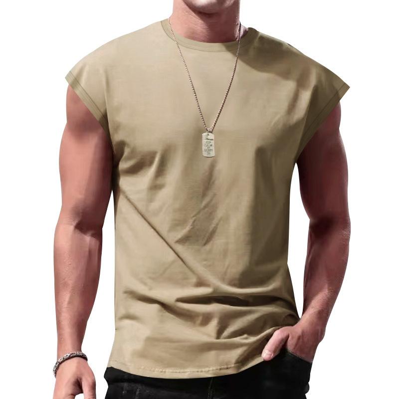 T-shirt sans manches à col rond pour hommes, construction à manches courtes, ouvertures de bras à coupe large, silhouette décontractée, débardeur