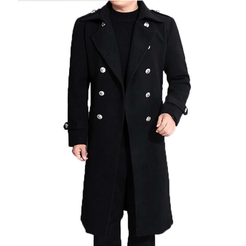 Long Blends Men's Dust Wool Coat Men Winter Warm Trench Woolen Cloth Coat Mens Double Breasted Slim Casual Jackets Solid Business Outwear D2609