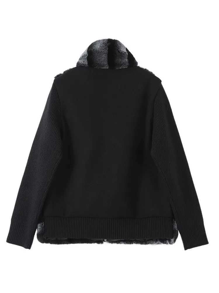 Fur Women's Faux Jackets Women's Coats Furry Patchwork Knit Sleeve Bomber Jackets Autumn 2025 Female Stand Collar Loose Coat Lady New Oute