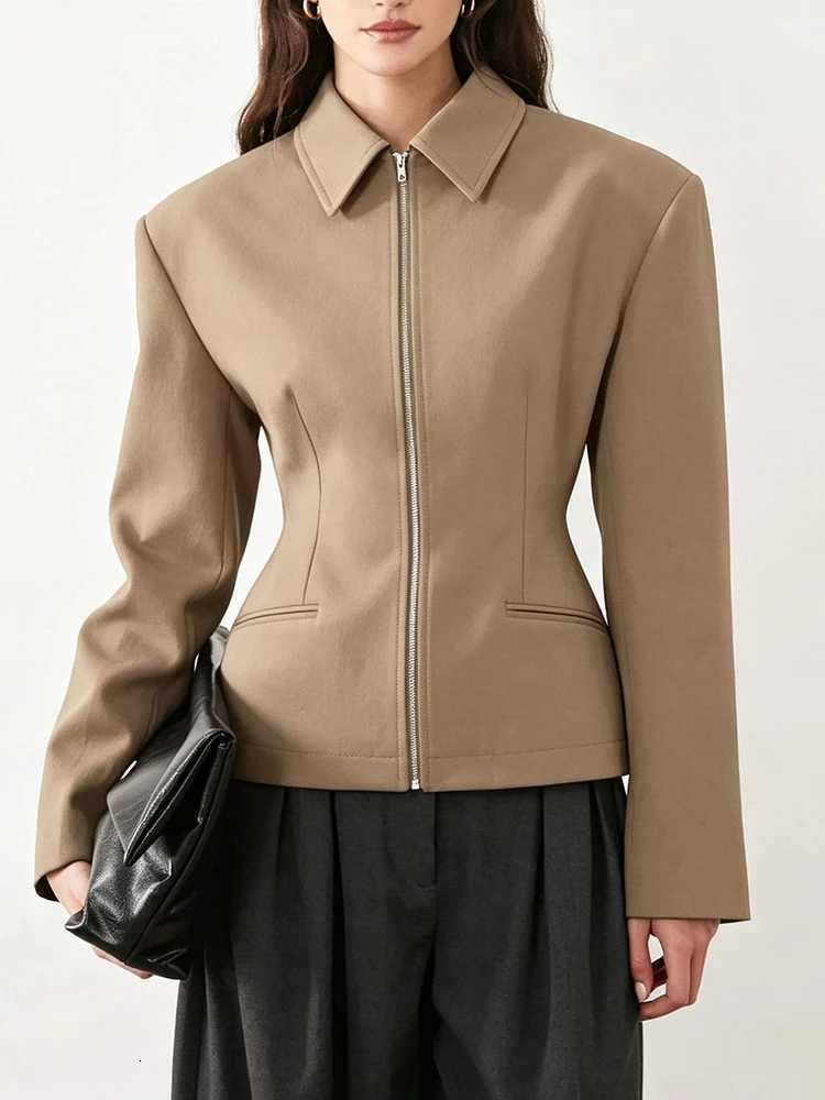 Jackets Fashion Zipper Multi Women's Color Autumn Jacket Vintage Street Waist Outerwear 2026 New Women's Lapel Collar Long Sleeve Commuter