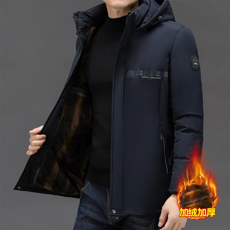 Winter Jacket Men's Parker Coat Warm Thick Zipper Padded Overcoat Fur Lined Parka Long Plush Thickened Parkas 260920