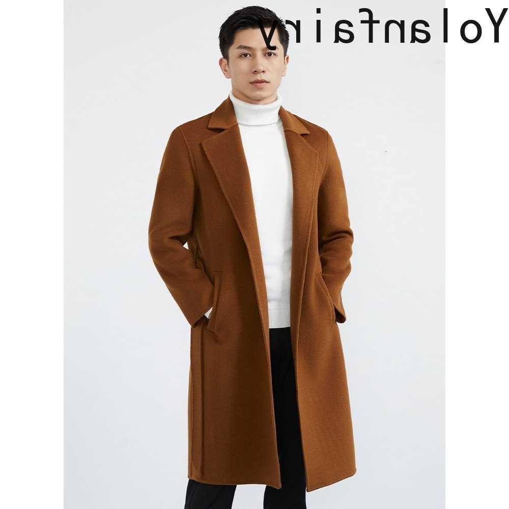 Double-faced Blends YOLANFAIRY Men's Wool 100% Wool Trench Coat Men 2026 Mid-length Casual Woolen Jacket Belted Autumn Winter Korean Windbreake