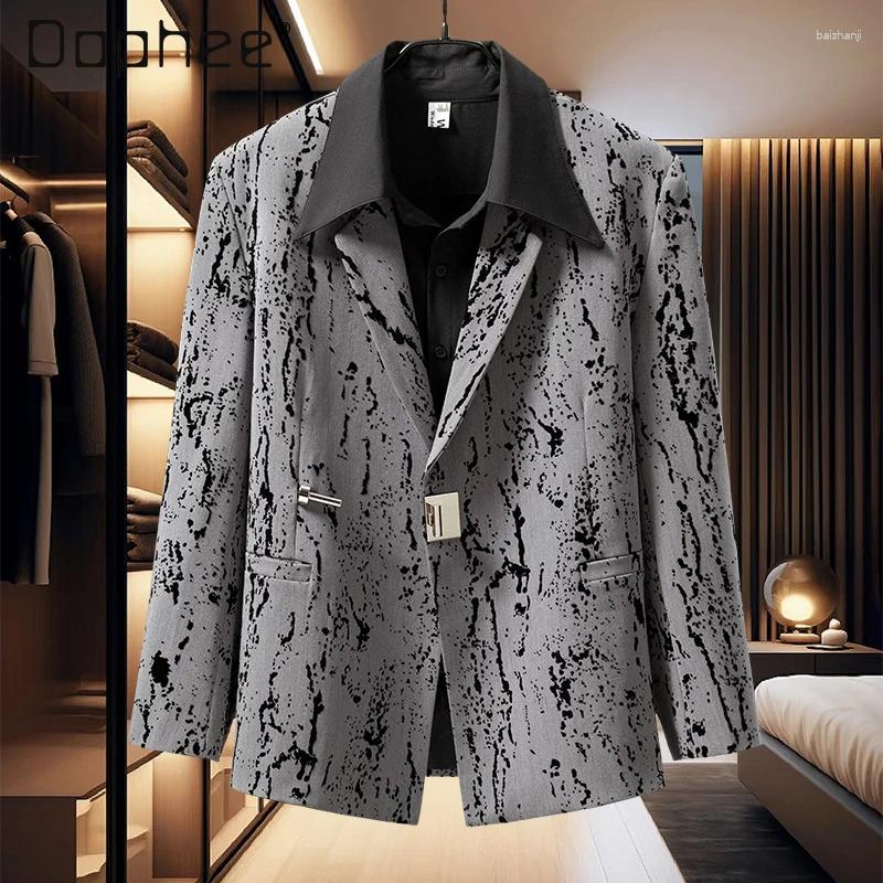 Spring And Autumn Korean Style High-End Gray Tie-Dye Blazer Jacket Black Loose Casual Shirt Pants Set