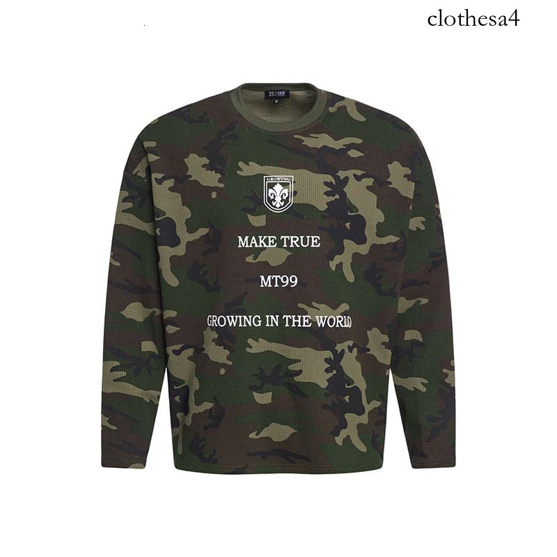 2026 Spring New American Retro Cross Letter Print Camouflage Crew Neck Long Sleeve T-Shirt Men's Trendy Top
