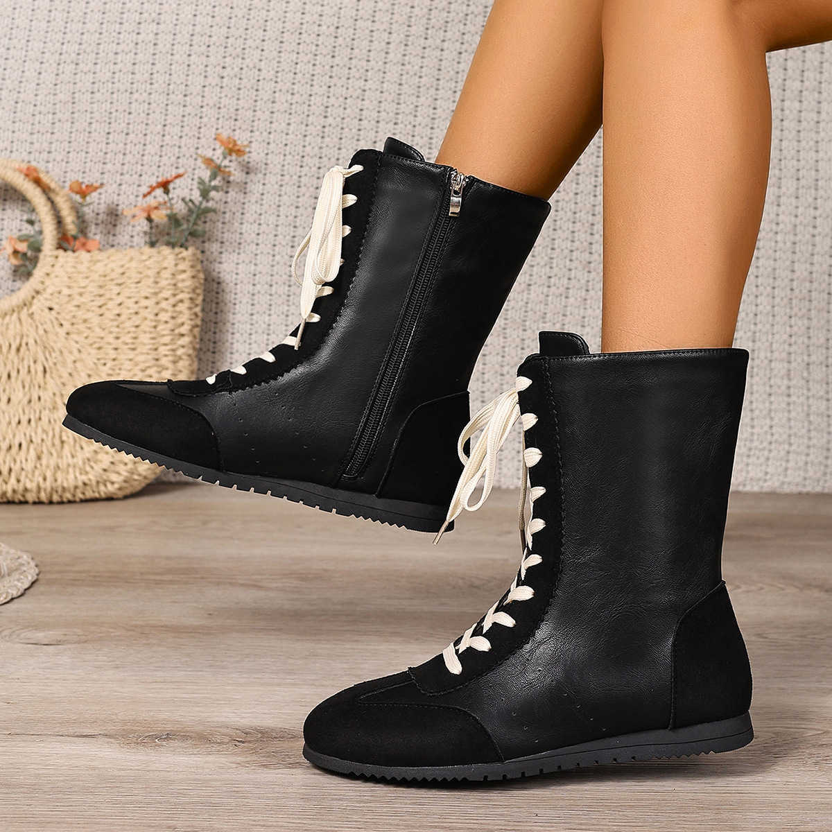 Botines Botas de entrenamiento alemanas Botas con cordones para mujer Zapatos planos de primavera/otoño Botas individuales Zapatos de estilo occiden
