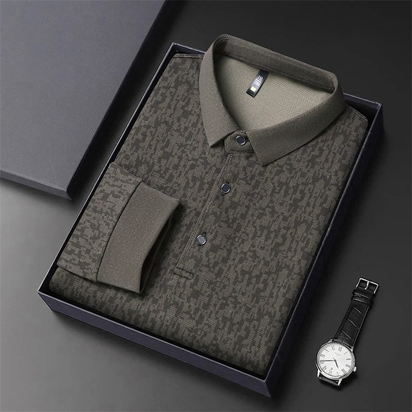 2026 Mens Casual Fashion Printed Pattern Long Sleeve Polo Shirt Korean Edition Summer Tshirt Comfortable Versatile Top a260920