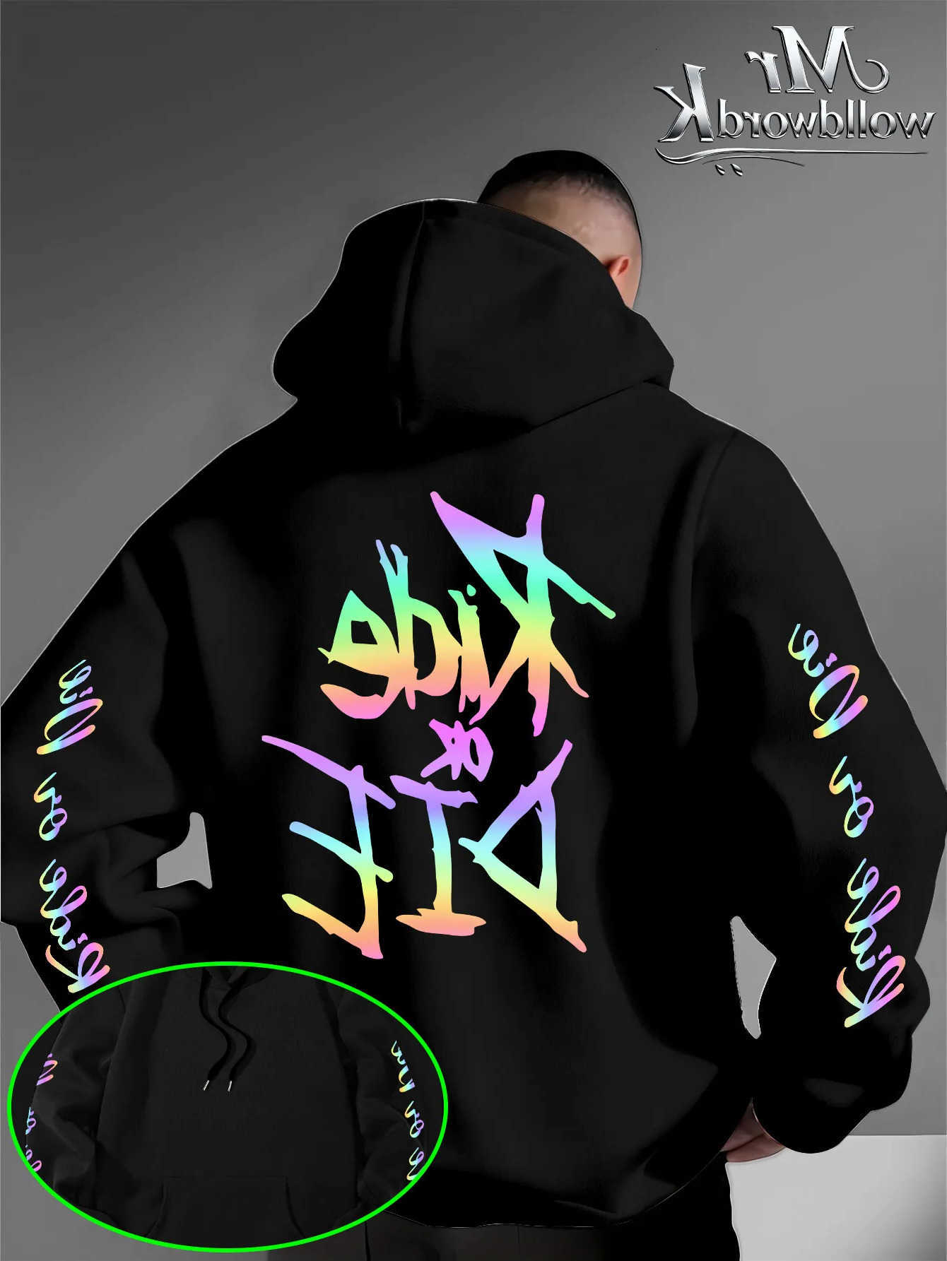 Men's Men's Hoodies Punk-style Sweatshirts Oversized Hoodie with Colorful Slogans Featuring Color-changing Graffiti Prints on the Back and