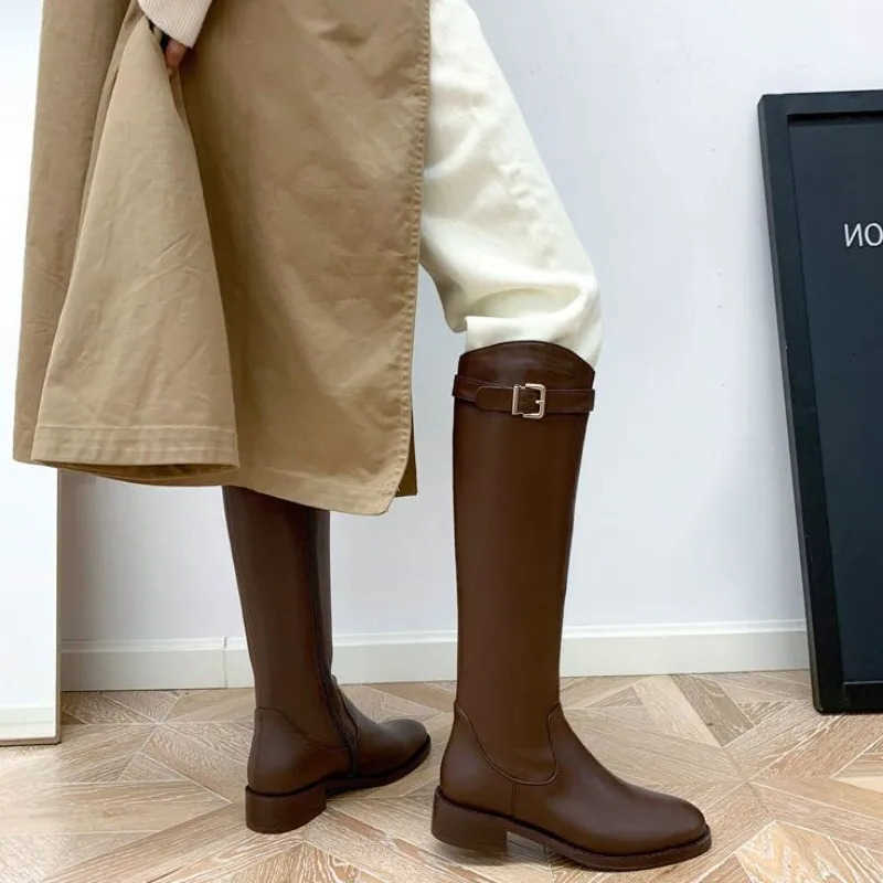 Winter Boots Woman Shoes for Knee High Shaft Footwear Leather Women's Boots Pointed Toe Long Brown Comfortable and Elegant Hot Quality H260921
