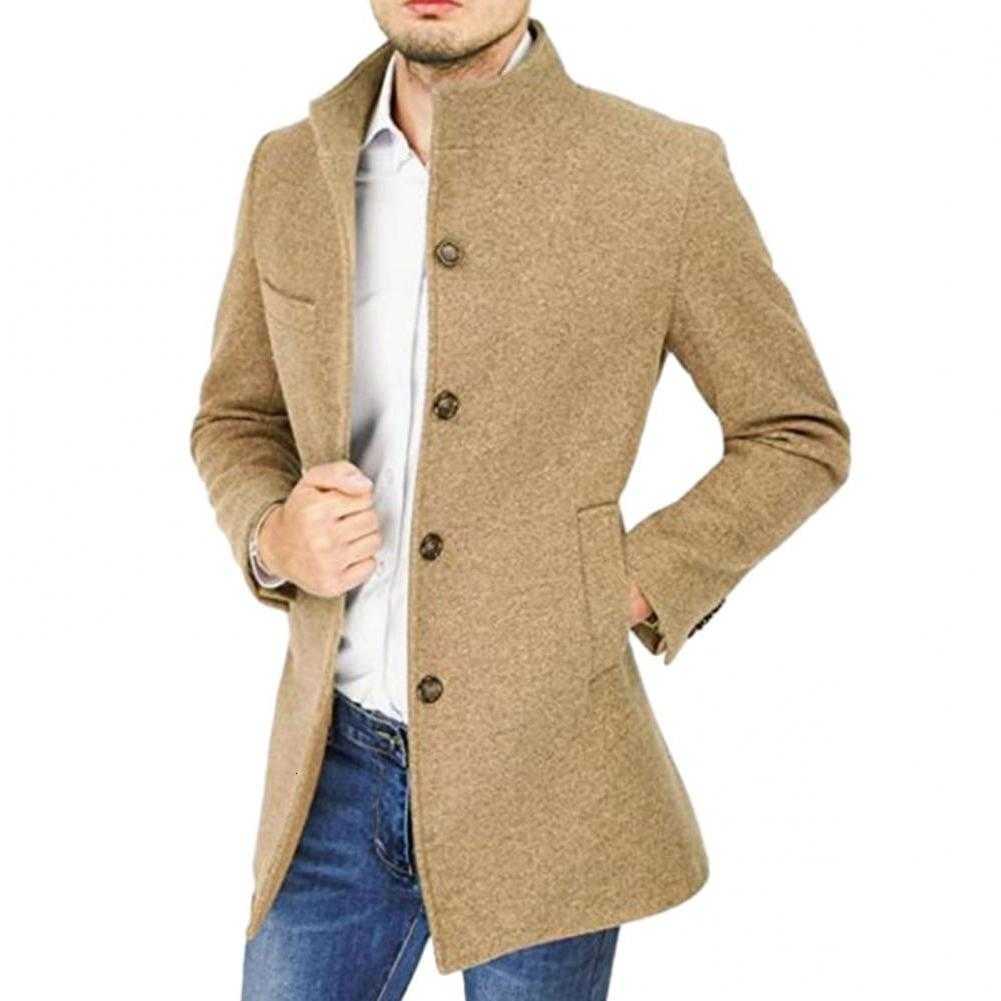 Autumn Blends Men's Winter Wool Fashion Men Slim Fit Long Sleeve Cardigans Men Stand Collar Woolen Coats Business Casual Jacket Men Wool Outwea