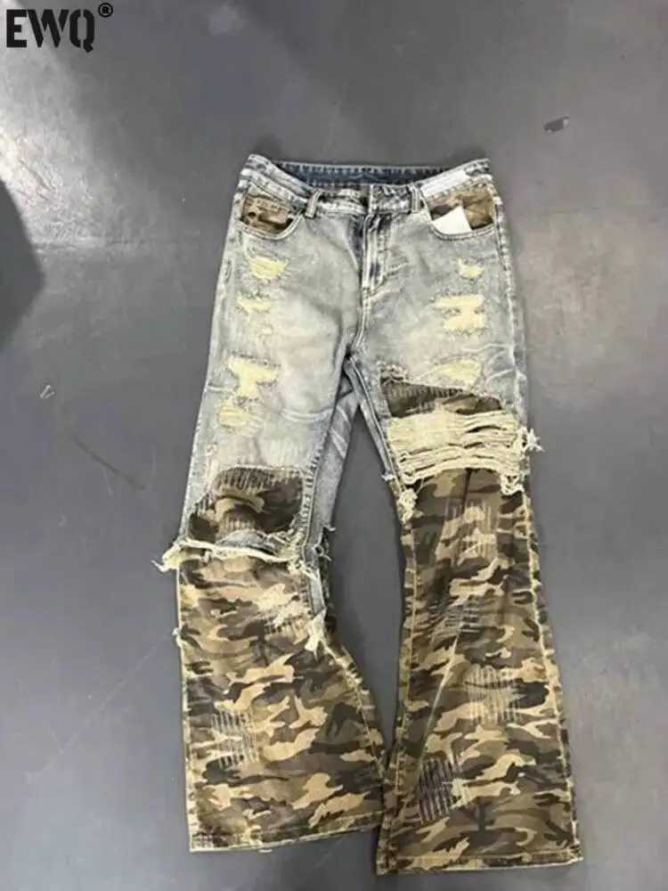 American High Street Retro Fake Two Piece Camouflage Splicing Men's Fashion Straight Leg Jeans 2026 Autumn New S260921HWLR