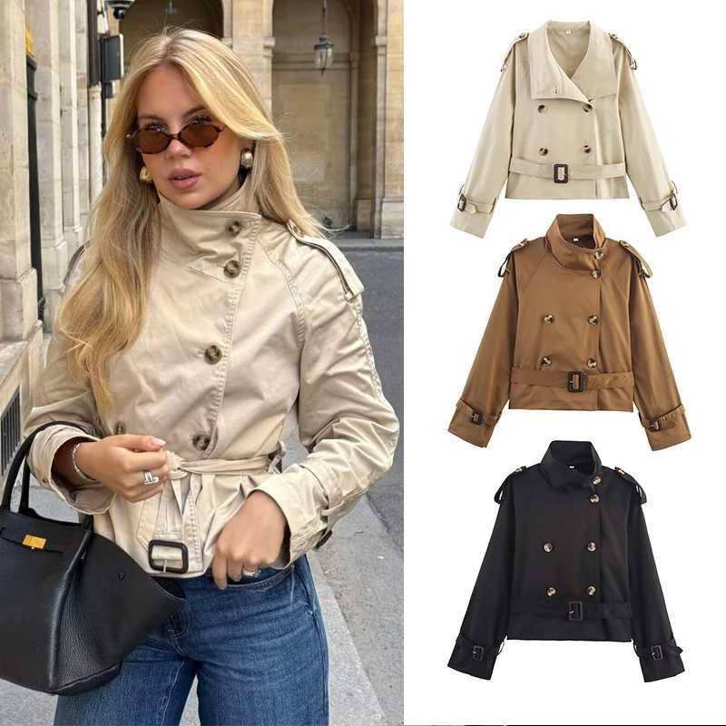 Women's Jackets Women's British Style Funnel Neck Raglan Sleeve Belted Trench Coat Spring 2026 Casual Chic Streetwear Jacket C260921