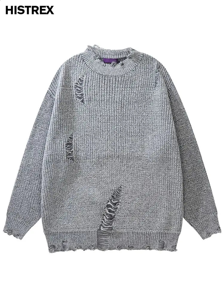 Ripped Sweater Women Autumn Winter Knitted Jumpers Hip Hop Knit Pullover Ugly Chic Menswear Oversized Grunge Y2k Mens Knitwear 260920