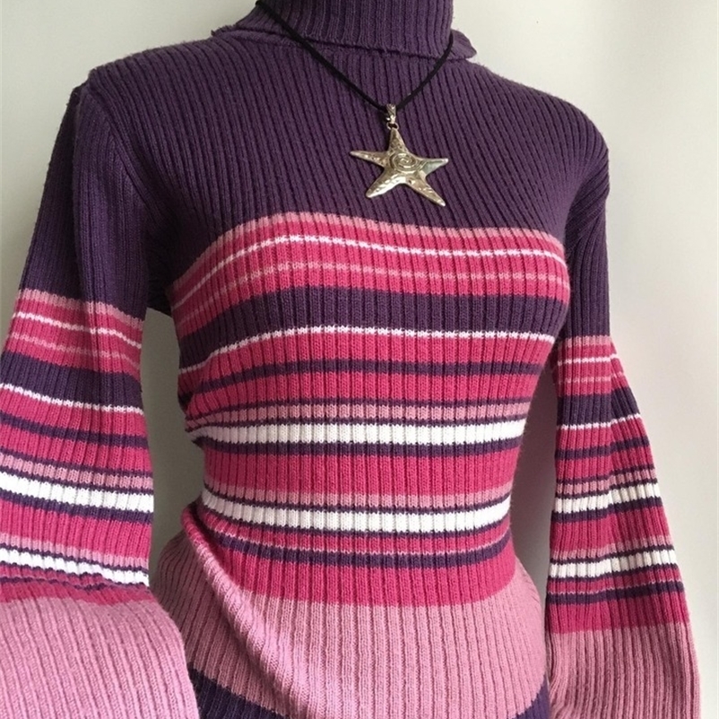 Autumn Winter Stripe Knitted Sweater Off the Shoulder Pullover Sweater Sexy Women Full Sleeve Slim Stretch Knitwear Jumper tops 260918CJ