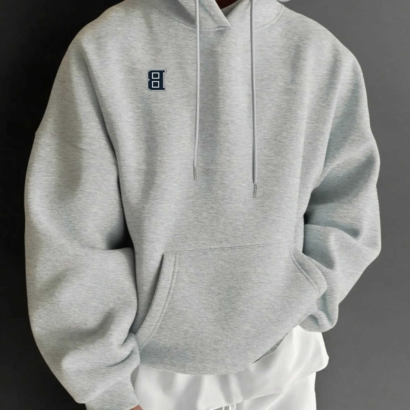 Solid Sweatshirts Men's Color Hoodies Simple Graphic Hoodie Men Letter B Chest Embroidery MinimalPattern Print Casual Loose Long sleeve Sweatsh