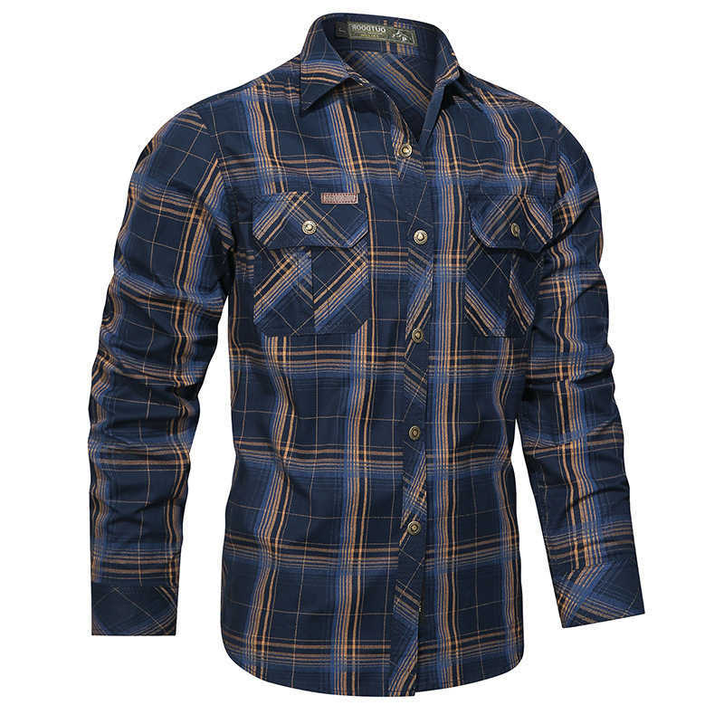 Spring Men's Casual Shirts 2026 and Autumn New Cotton Plaid Long-Sleeved Shirt Men's Casual Shirt Men's Casual Shirt H260921