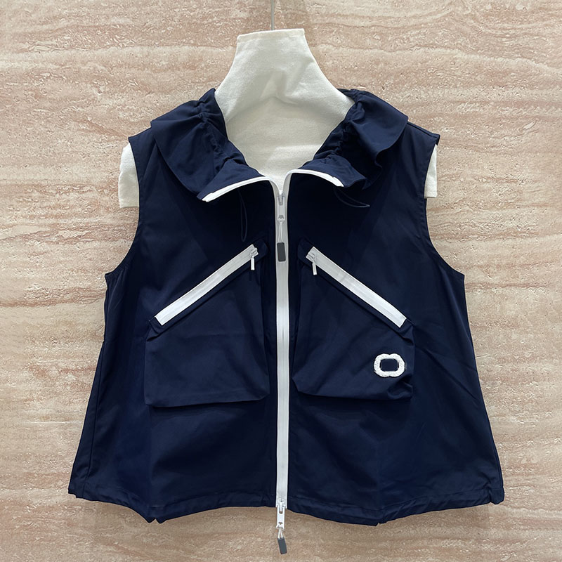 Women Designer Waistcoat Zipper Sleeveless Thin Cargo Preppy Style Layering Short Gilet Summer Chic Unisex Retro Exercise Vest