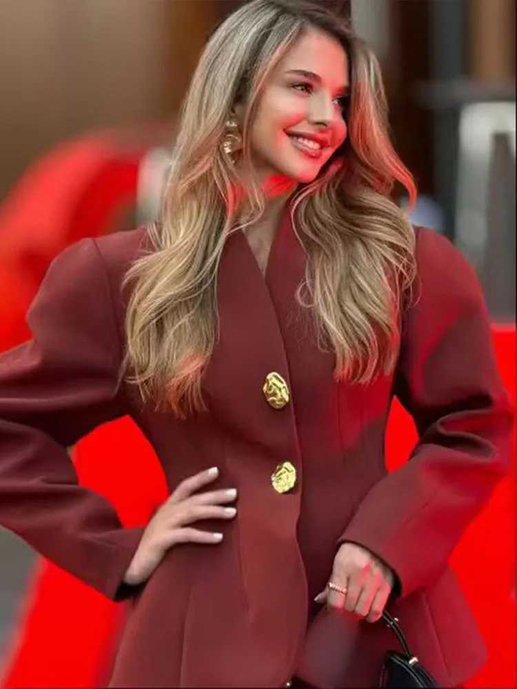HH Woman Fashion Solid Long Slves Single Breasted Decoration Coat+Casual High Waist Zipper Slim Trousers 2 Piece Set 2 Color T260829