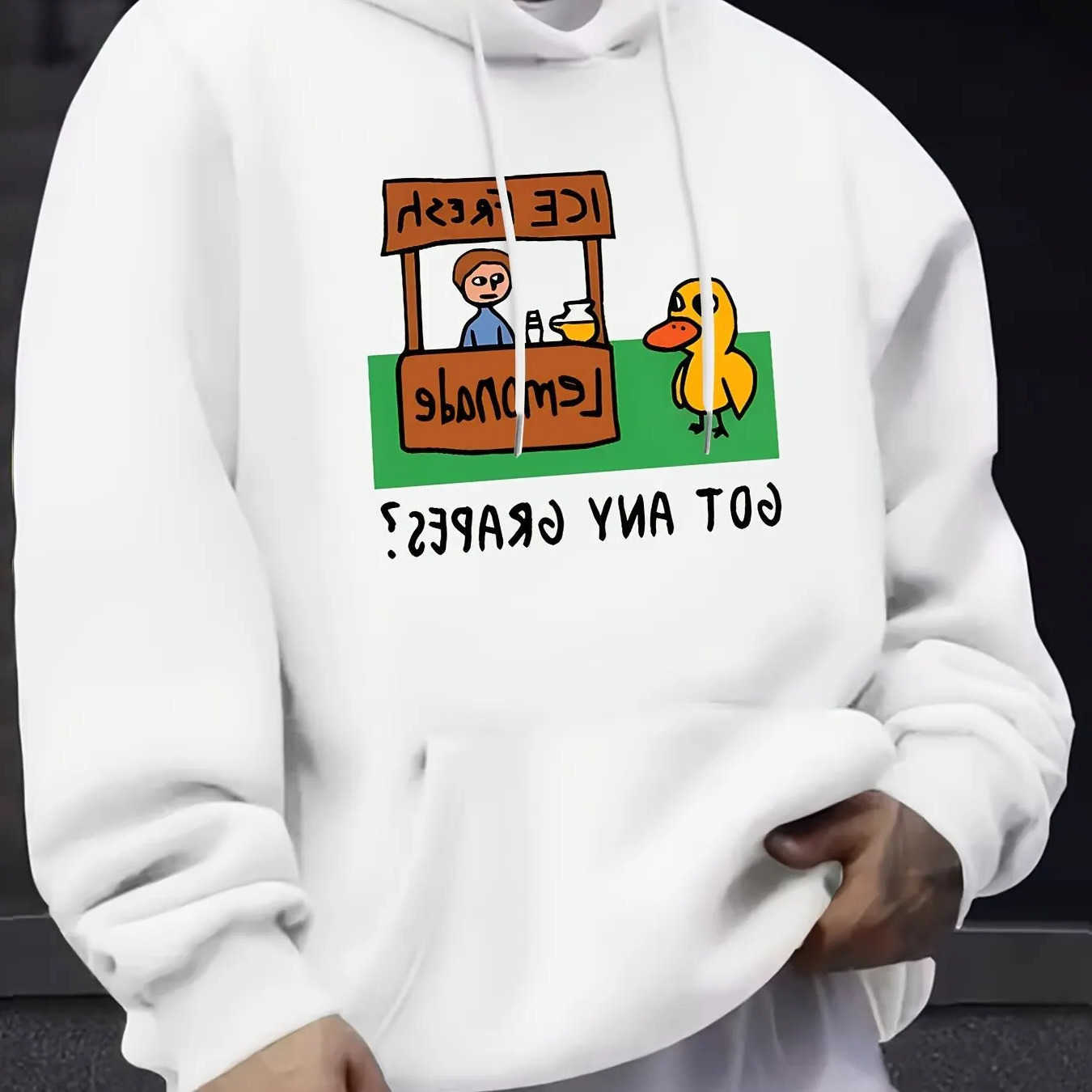 Men's Sweatshirts Men's Funny Hoodies Duck Hoodie Lemonade Booth Meme Graphic Oversized Pullover Sweatshirt Casual Streetwear Long sleeve