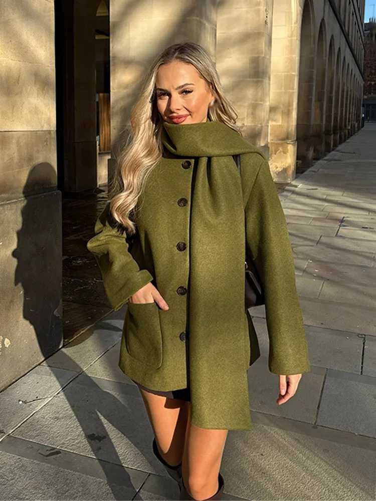 HH Ropa Mujer Women's Fashion Versatile Warm Scarf Collar Coat British Style Navy Female High Strt Casual Temperament Jacket T260829