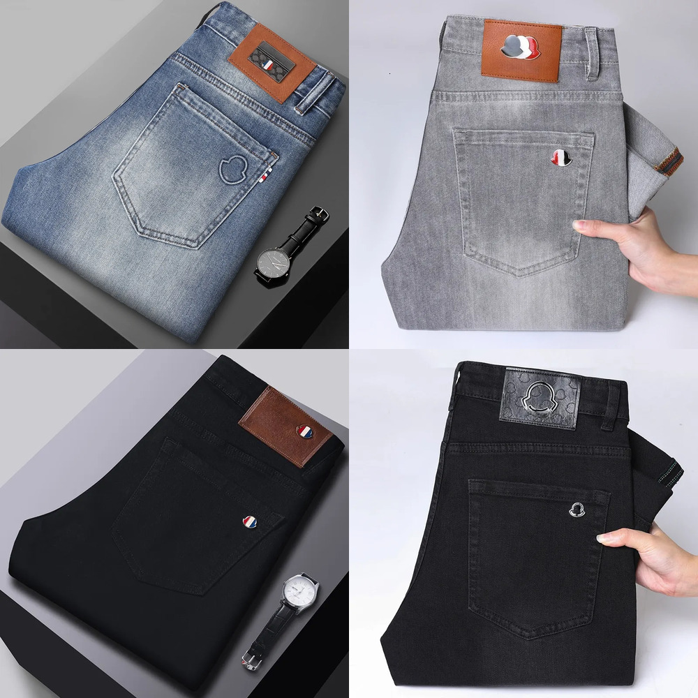 momcl Designer Mens Jeans Luxury Brand Embroidered Letter Logo Denim Jeans Men Fashion Casual Retro Elastic Slim Cotton Straight Pants Waist Layer
