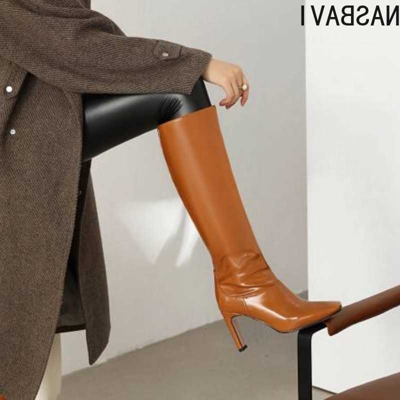 NASBAVI Women's Boots Autumn Boots Winter Fashion New Style Sexy Knee-High Square Heel Square Toe Black Platform High 9cm Plus Size 48 H260921