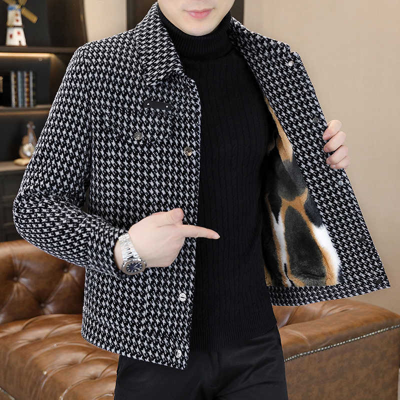 Fashion Blends Men's Men's Wool Fleece Liner Plaid Woolen Jacket 2026 Winter Casual Checkered Windbreaker Coat Youth Streetwear Top Parka