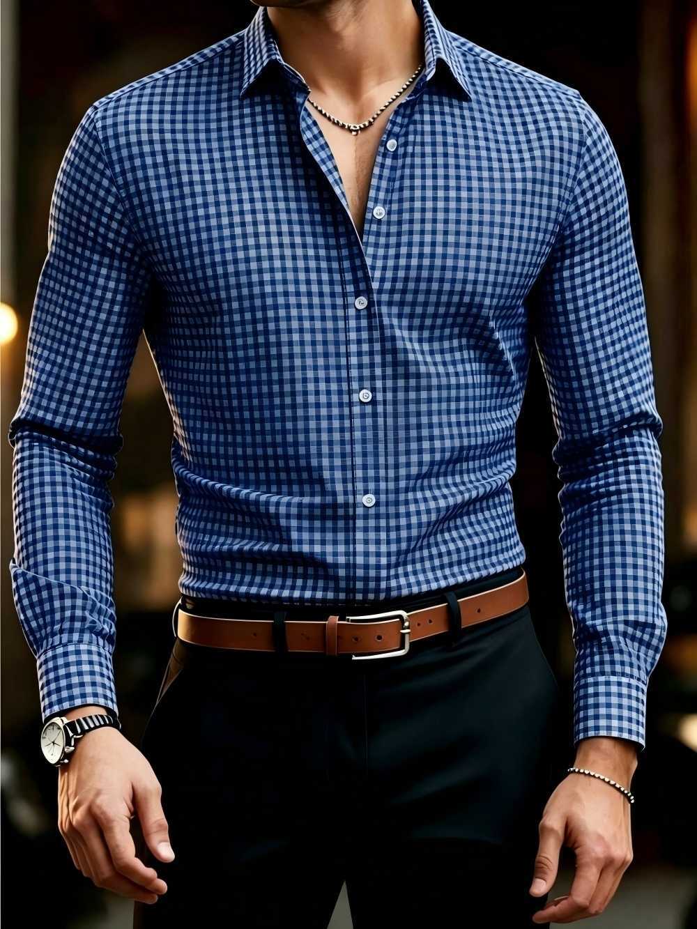 button-up Men's Men's Casual Shirts shirt casual shirt yellow long-sleeved plaid lapel streetwear for everyday wear comfortable stylish H2