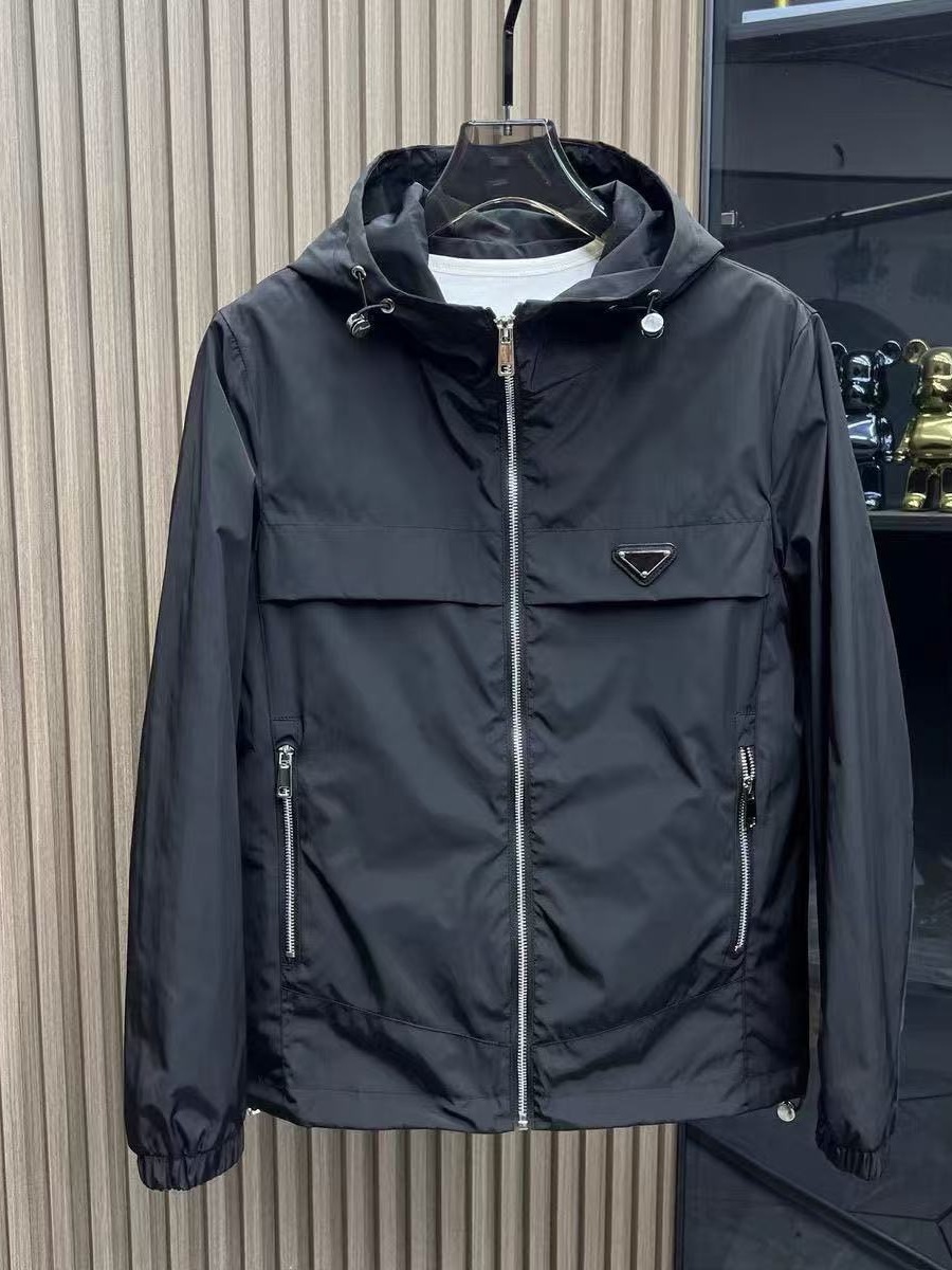 Luxurious Designer 2025 Spring-summer Solid-color Minimalist Jacket For Men, High-end Trendy Brand, High Street Casual, High-quality Windproof Hoode