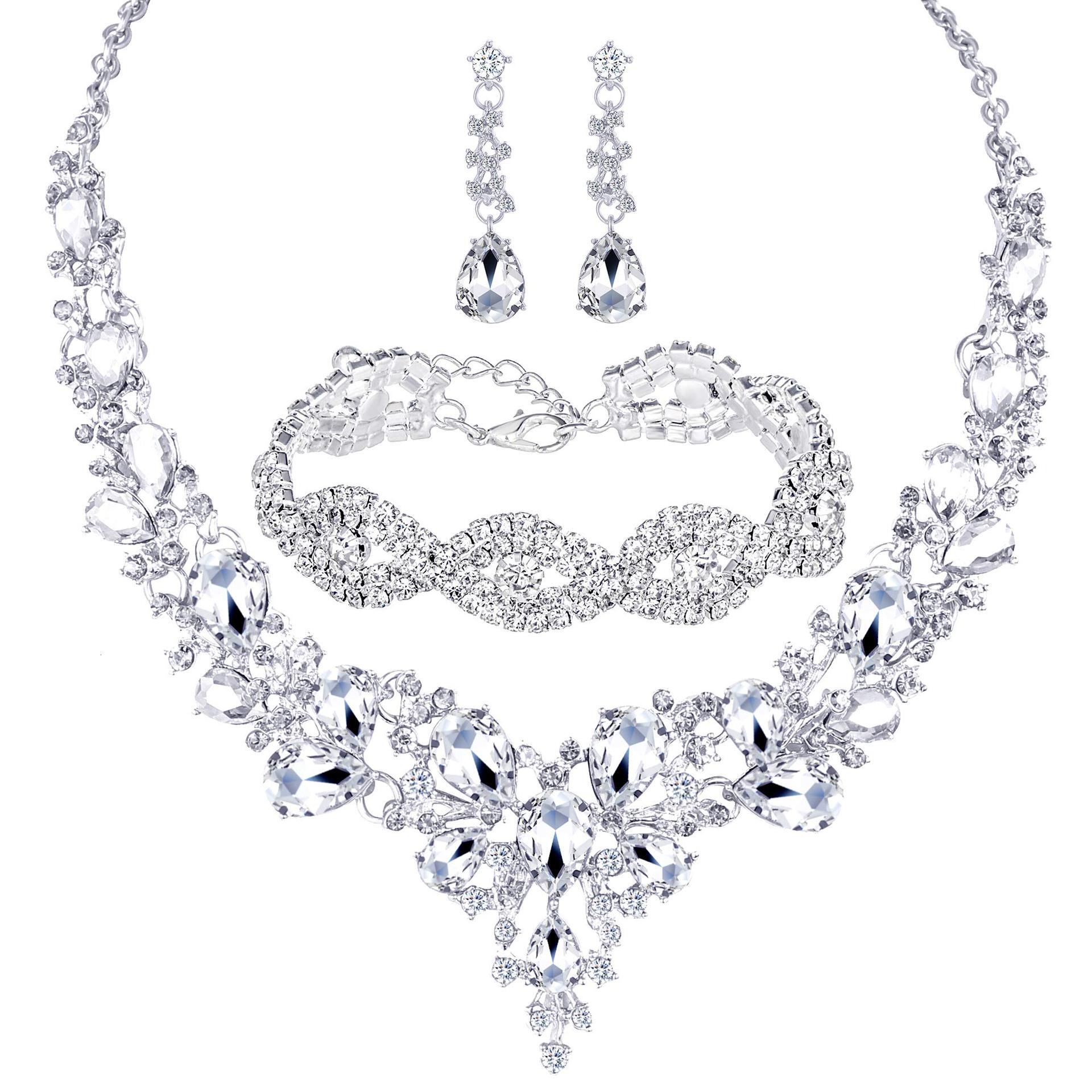 European American creative new jewelry, diamond-embellished luxurious high-end and earrings, light luxury style three-piece necklace set wholesale