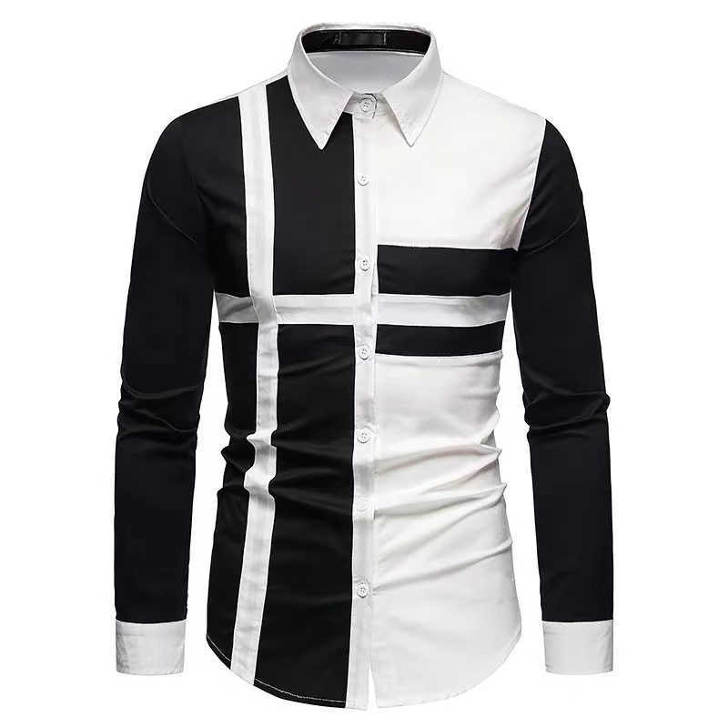 Men's Men's Fashion Casual Shirts Long-sleeved Shirt Stripe stitching pattern 3D Print Autumn Casual Single-breasted Lapel Shirt Simple Me