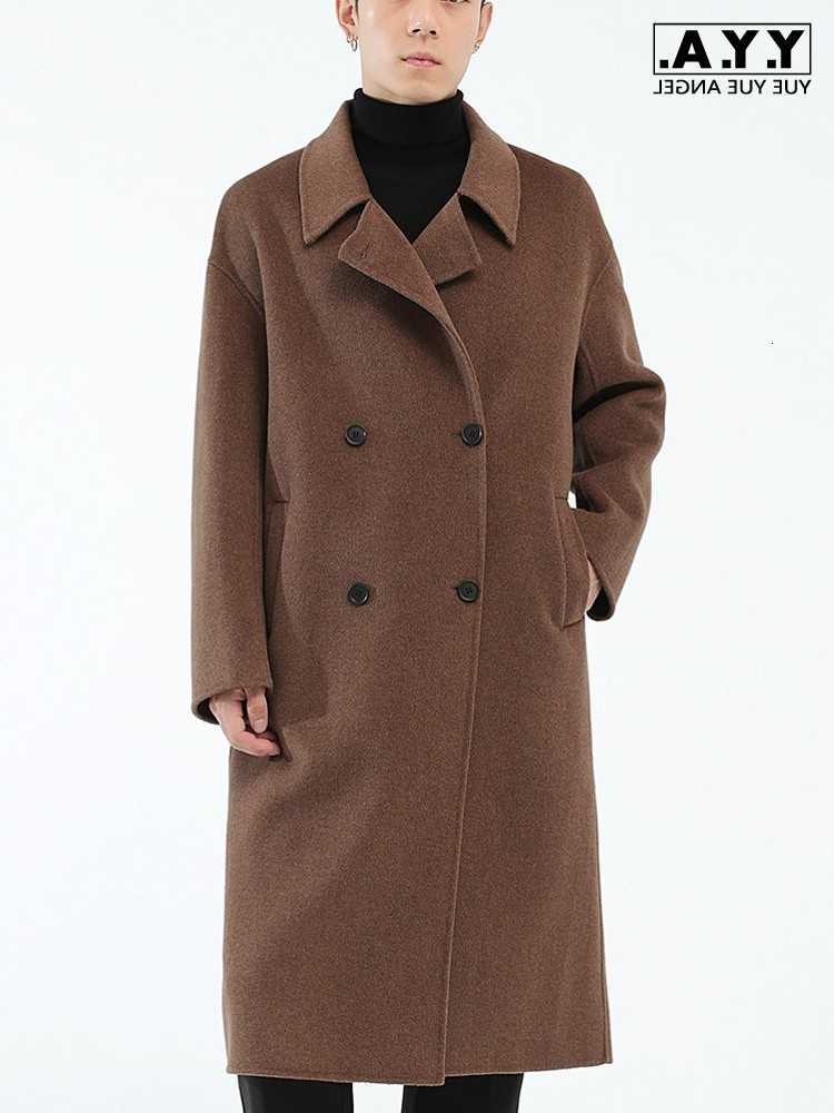 Mens Men's Vintage Wool Blends Double Breasted 100% Wool Trench Coat Autumn Winter New Slim Fit Double Breasted Business Man Casual Work Long C