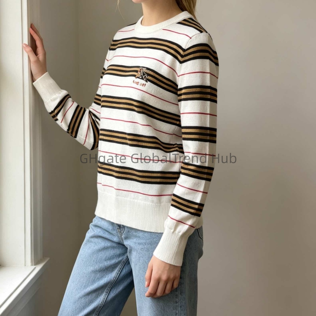 designer clothes women High Quality Women Striped Knit Sweater O Neck Embroidery Pullover Casual Fashion Ladies Top For Daily Office Vacation Fall W