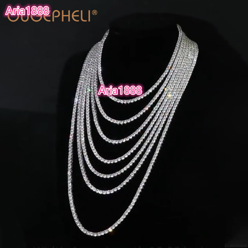 OUGEPHELI Moissanite Tennis Chain 1Row S925 925 Sterling Silver GRA VVS D Color Gold Plated Hip Hop 3mm 4mm 5mm for Men Women