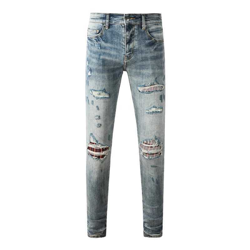 Fashion new men's jeans stretch slim fit light blue jeans designer hip-hop brand pants Y2K S260921G967