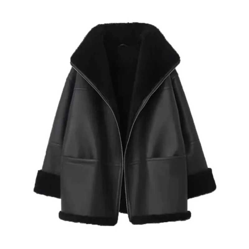 Women's Jackets Korean Version Imitation Lamb Wool Lapel Long Sleeved fur One-piece Coat Winter Warm Standing Collar Leather Jacket for Women W