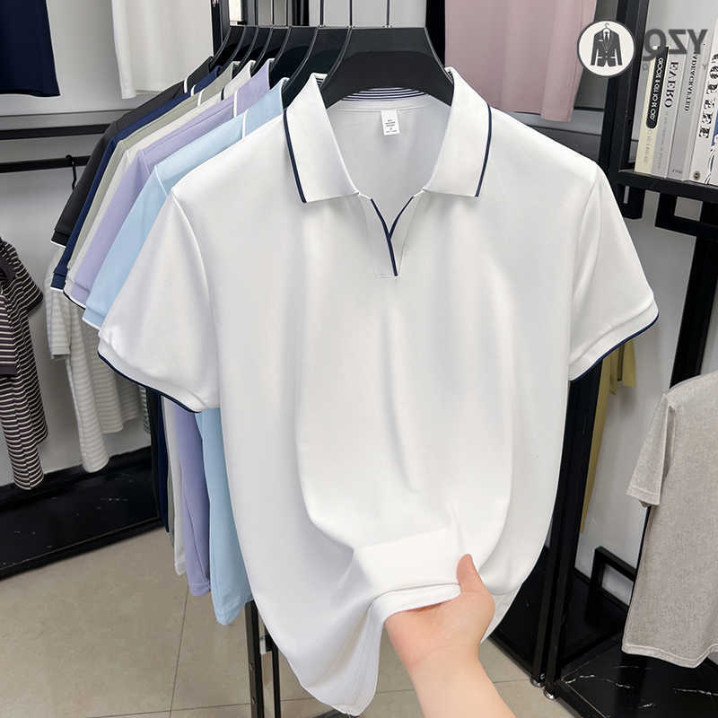 daily Men's Casual Shirts Business mens lapel polo t shirt edge line trim ice silk sweat resistant cool lightweight summer basic wear clothing