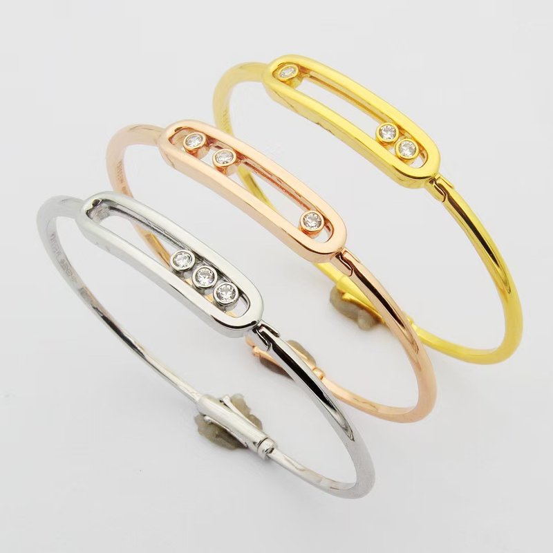 New Meijia Sliding Three-Diamond Polished Bracelet for Women V Gold Thick 18K Gold Plated Fashion Luxury Designer Wristband
