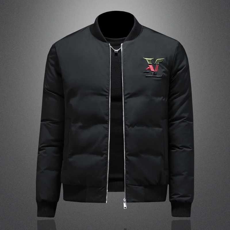 Minglu White Duck Down Stand Collar Men's Jackets Autumn Winter Zipper Casual Thicken Embroidery Male Coats Plus Size 5XL Q260921