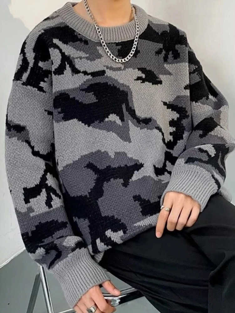 Winter Fall Casual Mens Knit Sweaters Fashionable Camouflage Crochet Knitted Jumper Tops Men Vintage Long Slve O Neck Sweater S2609211JOM