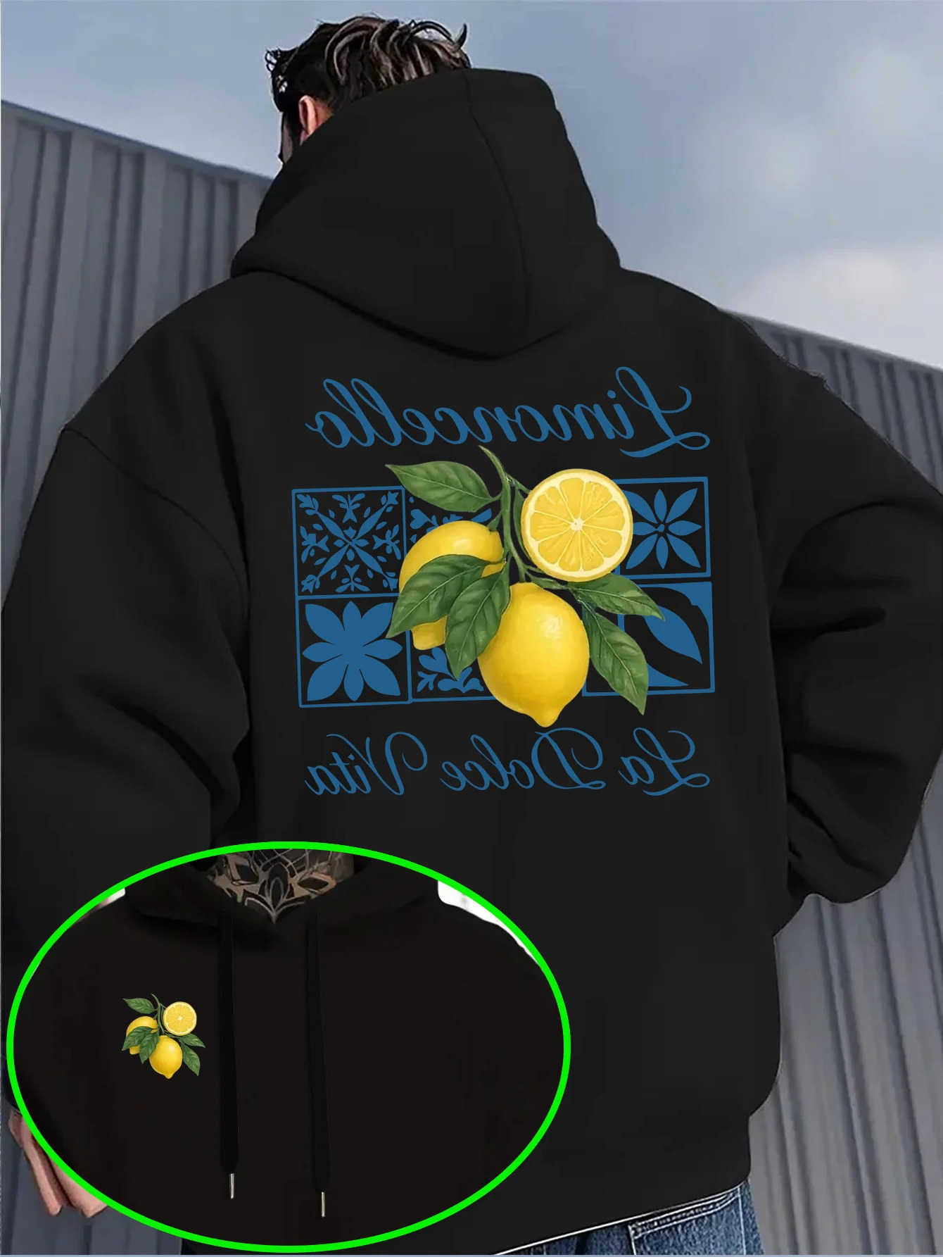 Hoodies Sweatshirts Men Fall Men's Winter Casual Loose Hoodie Minimalist Limoncello Lemon Dual Small Chest Back Print Mediterranean Daily Warm