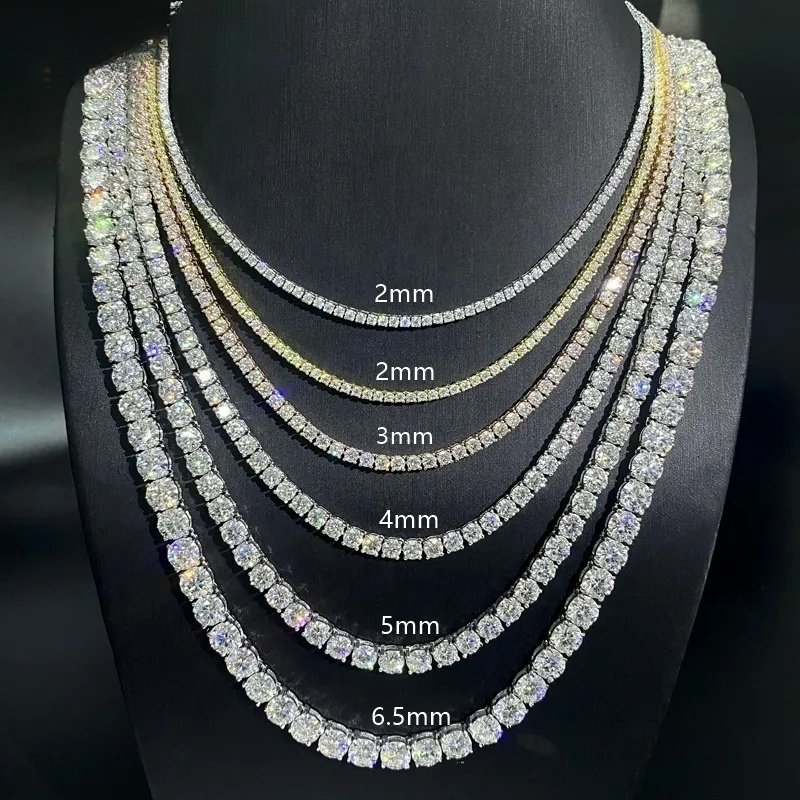 2025 RTS Hip Hop Jewelry 2mm 3mm 4mm 5mm 6mm 65mm 20 Inch D VVS Diamond 925 Silver Iced Out Moissanite Tennis Chain Necklaces