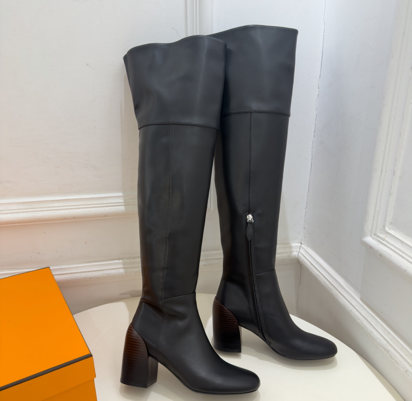 Designer Dress Shoes Luxury Women Boots Med Heels Size35-41 Genuine Leather Over The Knee Boots Natural Cow Suede Casual Shoes Zapatillas De Mujer